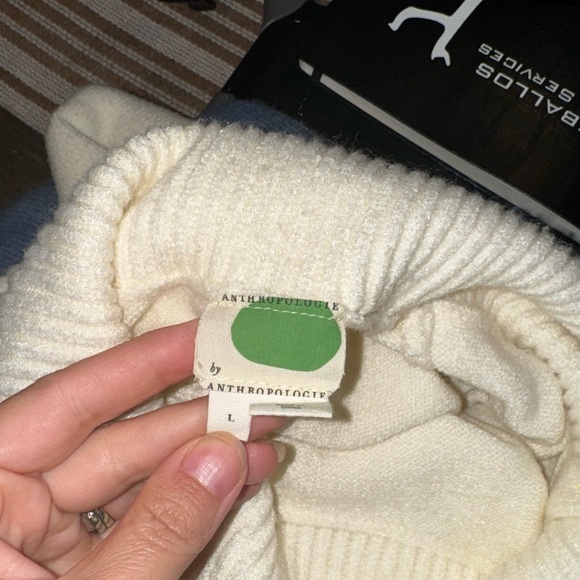 Anthropologie Cream Turtleneck Oversized Cozy Sweater with Buttons Size Large - Picture 2 of 8